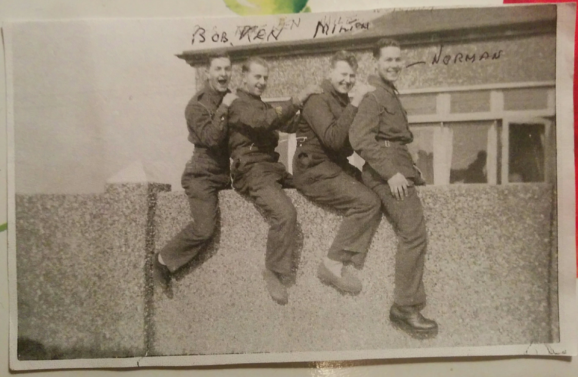 Photo of Robert (Bob) Angell and three friends from during the war.